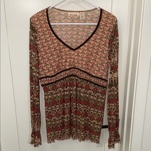 Dkny Brown and Red Blouse Vintage 90s